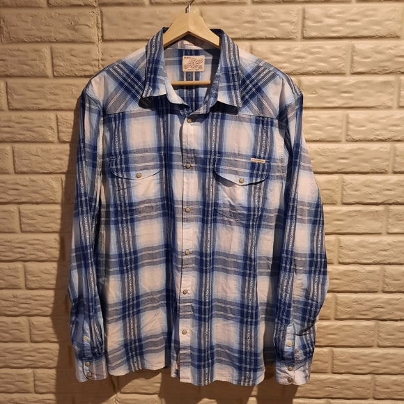 Lucky Brand Other - Lucky Brand Western Pearl Snap Shirt Mens XXL 2XL Blue Plaid Southwest Cowboy